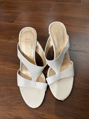 Franco Sarto White Leather Cross-Strap Mules size 6.5 @@@